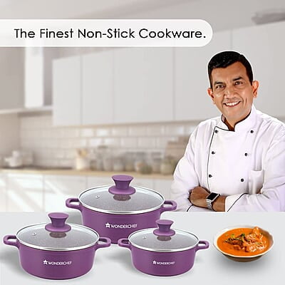 Wonderchef Granite Die-Cast Non-Stick 6-Piece Casserole Set with Lids Purple Wonderchef Granite Die-Cast Non-Stick 6-Piece Casserole Set with Lids Purple