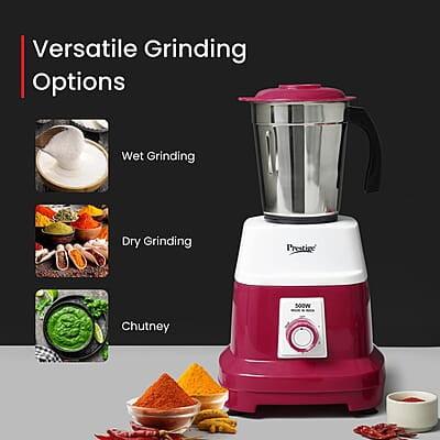 Prestige Orion 500 Watts Mixer Grinder with 3 Stainless Steel Jars