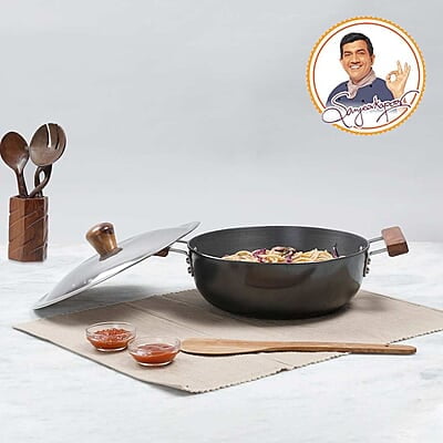 Wonderchef Ebony Aluminium Hard Anodized Deep Kadhai/Kadai with Lid - 24 cm, 3 Litre Wonderchef Ebony Aluminium Hard Anodized Deep Kadhai/Kadai with Lid - 24 cm, 3 Litre