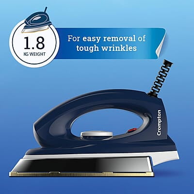 Crompton Greaves Rhino Plus 1250 Watt Blue Heavy weight Dry Iron with Golden American Heritage Coating