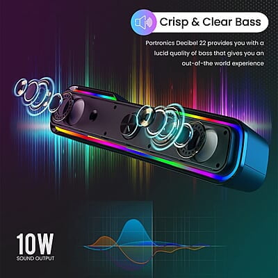 PORTRONICS DECIBEL 10W WIRLESS BLUETOOTH SOUND BAR WITH LED LIGHT