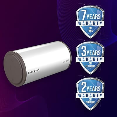 Crompton Versa Horizontal RHS 25L Storage Water Heater (Geyser) with Rust Proof Plastic body and Superior Glassline Coating
