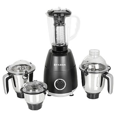 Faber Crown 800W Blender Mixer Grinder, 3 SS clip lock jars + 1 PC jar  copper motor, up to 20000 rpm speed