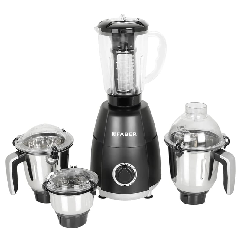 Faber Crown 800W Blender Mixer Grinder, 3 SS clip lock jars + 1 PC jar  copper motor, up to 20000 rpm speed