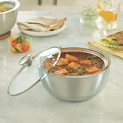 Borosil - SF0900GLCS11 Stainless Steel Insulated Curry Server, 900ml, Silver