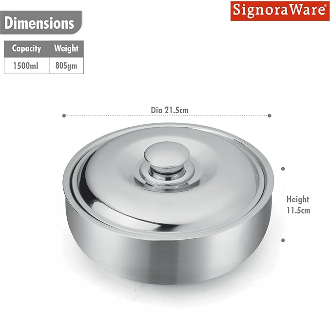Signora ware  Roti Server  Casserole With Steel Lid & Glass Lid 1500 ML