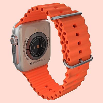 Zebronics ICONIC ULTRA AMOLED Smart watch with Calling Bluetooth 5.1, 1.78" (4.5cm) Large 2.5D screen, Voice assistant, Always ON Display, Built-in rechargeable battery & Female health- Silver+Orange