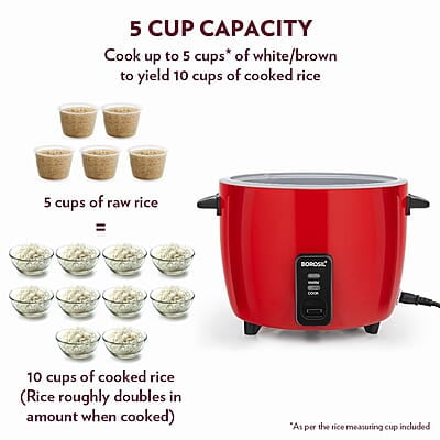 Borosil Pronto Dual 1.8 L Electric Rice Cooker with 2 Pot | 700W, Keep Warm Feature with Indicator Display, Anti Skid Rubber Feet | Cook & Boil Noodles, Rice, Upma, Idli, Dhokla | 2 Years Warranty