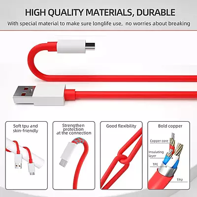 Digitek WARP / Dash Charge Type C Data Cable 1 Meter Color White (DC 1M C OP)