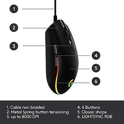 LOGITECH LIGHT SYNC WIRED GAMING MOUSE G203-Black LOGITECH LIGHT SYNC WIRED GAMING MOUSE G203-Black