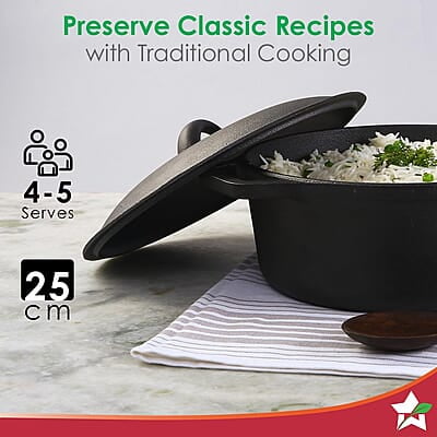 Wonderchef Forza 25 cm Cast-Iron Casserole with Lid Pre-Seasoned Cookware 4.7 L Wonderchef Forza 25 cm Cast-Iron Casserole with Lid Pre-Seasoned Cookware 4.7 L