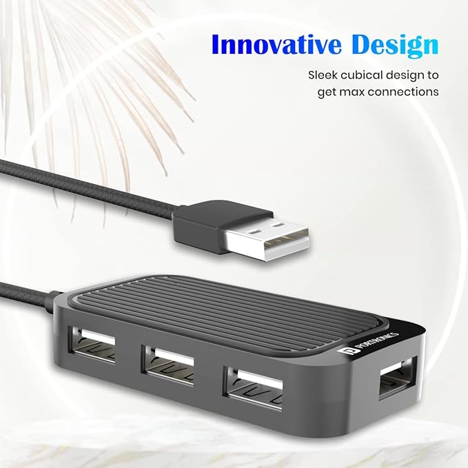 Portronics Mport 4D USB 2.0 Hub with 4 Ports, Plug & Play, Data Transfer Upto 480Mbps for Laptop & Computer (Black) Portronics Mport 4D USB 2.0 Hub with 4 Ports, Plug & Play, Data Transfer Upto 480Mbps for Laptop & Computer (Black)
