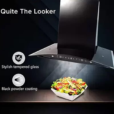 Wonderchef Power Curve Wall-Mount Chimney Auto Clean Function 1200M3/H Suction Capacity 3 Speed Motion SS Baffle filter