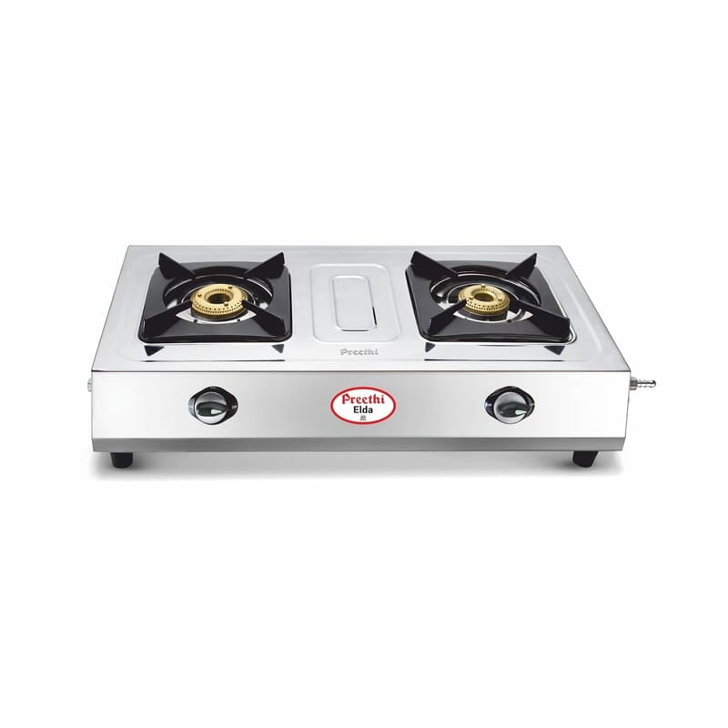Preethi Elda Stainless Steel 2-Burner Glass Gas Stove