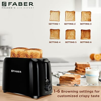 Faber FT 900W BK 900-Watt 2-Slice Pop-up Toaster (Black)