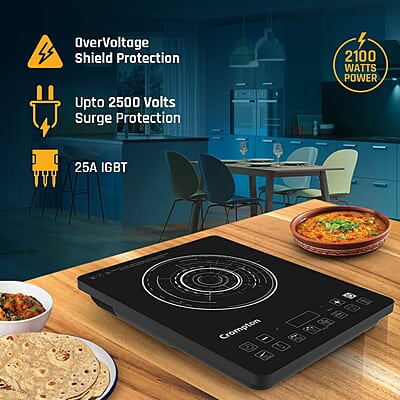 Crompton Instaserve 2100 W Induction Cooktop with 12 Feather Touch Buttons