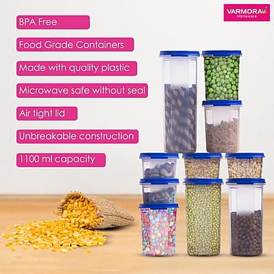 Varmora Magnum Oval Storage Containers  Organised Kitchen  Stackable Durable For Pulses, Rice, Dal, Atta, Flour, Cereals, Snacks, Set of 10