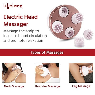 Lifelong LLM225 Rechargeable Head, Scalp Full Body Pain Relief Massager, Electric Head Kneading Massager,4 Speed Modes