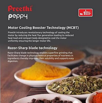 Preethi Peppy MG-245 mixer grinder, 750 watt, Black & Red, 3 jars, Vega W5 Motor with 5yr Warranty