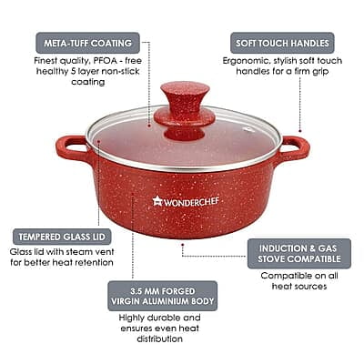 Wonderchef Granite Die-Cast Non-Stick 6-Piece Casserole Set with Lids Red Wonderchef Granite Die-Cast Non-Stick 6-Piece Casserole Set with Lids Red