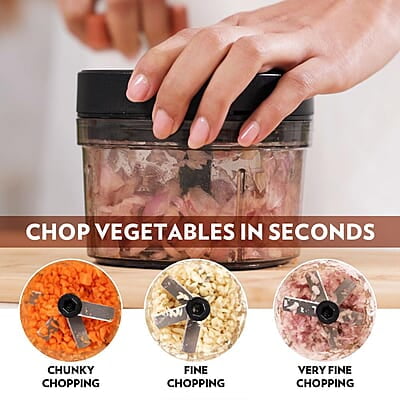 Borosil Chopper with 3 Blades, Pull Chopper with Durable String, Mini Chopper for Kitchen, For Chopping Vegetables, Leafy Greens & Herbs, BPA-free, Unbreakable 600 ml Chopping Bowl