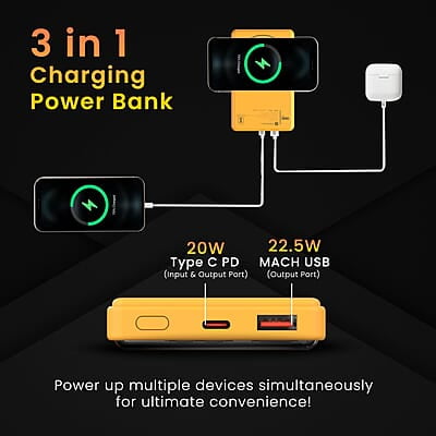 Portronics Luxcell Wireless Mini 10k 10000mAh 15W Magnetic Wireless Fast Charging Smallest Power Bank with 22.5 Wired Output