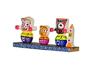 EELIKA Handcrafted Wooden Jagannath Idol Set, Multicolour for home and car dashboard || table top || Dimensions: 12cm x 3cm x 6cm