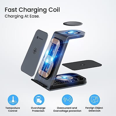 Portronics Freedom Trio 15w 3in1 Wireless Charger for iPhone 15/15 Plus/15 Pro/15 Pro Max, iPhone 14/14 Plus/14 Pro/Max, iPhone 13/12/11 Series, iWatches and AirPods etc.