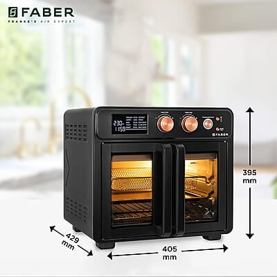 Faber Air Fryer Oven 25L, Digital Control, Bake Tray, SS Wire Tray & Basket, Crumb Tray, Rotisserie Kit