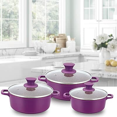 Wonderchef Granite Die-Cast Non-Stick 6-Piece Casserole Set with Lids Purple Wonderchef Granite Die-Cast Non-Stick 6-Piece Casserole Set with Lids Purple