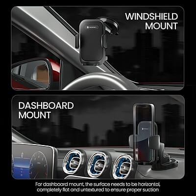 Portronics Clamp M4 Car Phone Holder Stand with 360 Degree Rotation Mobile Stand for Car