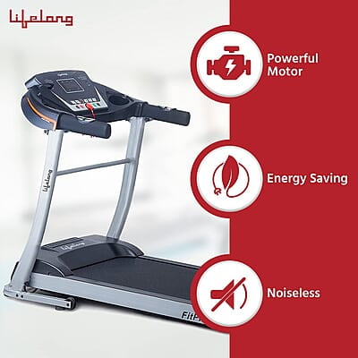 Lifelong FitPro (2.5 HP Peak) Manual Incline Motorized Treadmill for Home with 12 preset Workouts, Max Speed 12km/hr. Bluetooth Speaker
