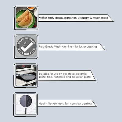 Wonderchef Granite 28cm Non-Stick Dosa Tawa 3.5mm Virgin Aluminium