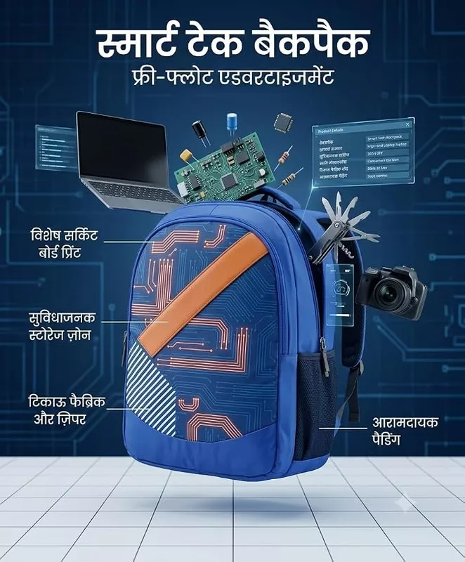 Brand: Generic Blue Laptop Backpack with Circuit Board Print, Orange Accent