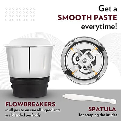 Borosil Supermax Mixer Grinder, For Wet/Dry Mixing & Grinding, 750 Watts, 3 Stainless Steel Jars(1.5 L Blending Jar, 1 L Dry/Wet Grinder, 400 ml Chutney Jar), Mixie For Kitchen, Blue