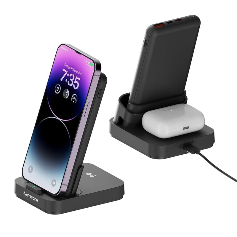 Ambrane 4 in 1 Wireless Charging 10000mAh Power Bank 22.5W Fast Charging, USB & Type C Output, Power Delivery, Quick Charge for iPhone, Android & Other Devices Aerosync Quad Ambrane 4 in 1 Wireless Charging 10000mAh Power Bank 22.5W Fast Charging, USB & Type C Output, Power Delivery, Quick Charge for iPhone, Android & Other Devices Aerosync Quad