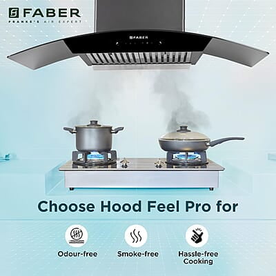 Faber 90 cm 1320 m³/hr Curved Glass Kitchen Chimney 3 Layer Baffle Filter Gravity Suction