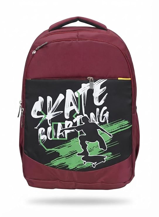 Skateboarding Graphic Backpack, Maroon and Black