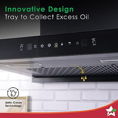 Wonderchef Ruby Sleek 90cm Chimney Powerful Suction of 1400m3/hr Auto Clean Function Oil Collector Low Noise