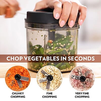 Borosil EazyPull Chopper with 6 Blades, Pull Chopper with Durable String, Mini Chopper for Kitchen, For Chopping Vegetables, Leafy Greens & Herbs, BPA-free, Unbreakable 900 ml Chopping Bowl