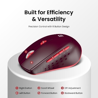 Portronics Toad 32 Wireless Mouse with 6 Buttons, 2.4 GHz Connectivity, 10m Working Range, Ergonomic Design, Adjustable Optical DPI, Auto Power Saving, for Laptop & PC Portronics Toad 32 Wireless Mouse with 6 Buttons, 2.4 GHz Connectivity, 10m Working Range, Ergonomic Design, Adjustable Optical DPI, Auto Power Saving, for Laptop & PC
