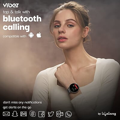 Vibez by Lifelong Smartwatch for Women 1.28" HD Display Bluetooth Calling,  7-Day Battery
