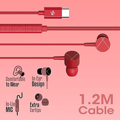ZEBRONICS Zeb-Buds C2 in Ear Type C Wired Earphones with Mic, Braided 1.2 Metre Cable, Metallic Design, 10mm Drivers, in Line Mic & Volume Controller