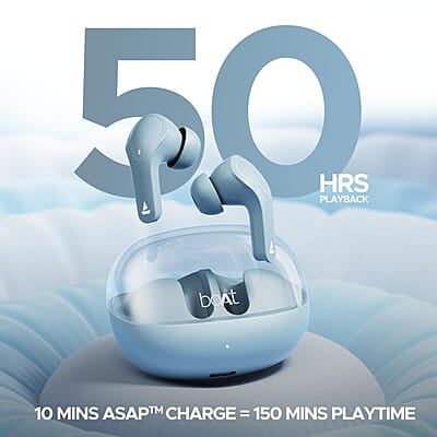 boAt Airdopes 311 Pro w/Up to 50 HRS Playtime, ASAP Charge(10min=150 Mins), Dual Mics w/ENx Tech, Transparent ID, 50 ms Low-Latency Beast Mode, IPX4 Truly Wireless in Ear Earbuds
