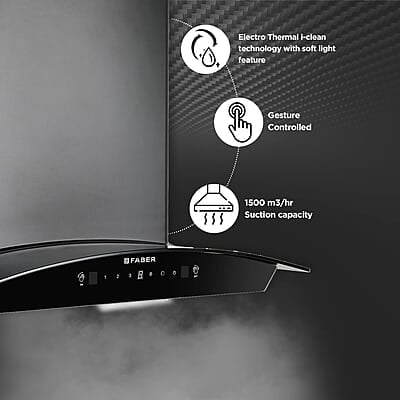 Faber 60 Cm 1500 M³/Hr Autoclean Kitchen Chimney Autoclean Alarm, Mood Energy In Hcsc Bk 60,Touch&Gesture Control,
