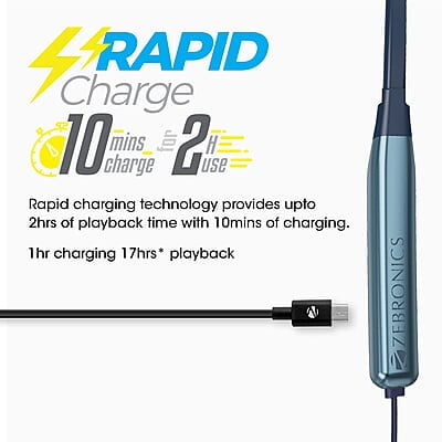 ZEBRONICS Zeb-Evolve BTv5.0, Voice Assistant, Rapid Charge, Dual Pairing, Call Function, Magnetic Earpiece Bluetooth Wireless in Ear Earphones with Mic