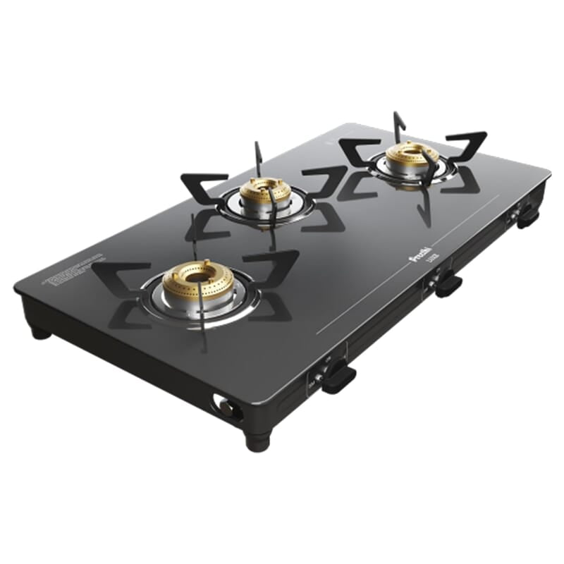 Preethi Luxe 3 Burner Glass Top Gas Stove With Driptray Less Infinity Design