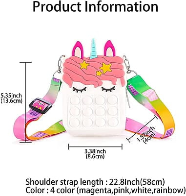 Pop it Fidget Unicorn Sling Bag with Adjustable Sling Zipper Closer Silicon Unicorn Cross Body Shoulder Bag Travel Pouch for Girls Stress Relief Multicolor Pouch Travel Pouch for Girls (Random Color) Pop it Fidget Unicorn Sling Bag with Adjustable Sling Zipper Closer Silicon Unicorn Cross Body Shoulder Bag Travel Pouch for Girls Stress Relief Multicolor Pouch Travel Pouch for Girls (Random Color)
