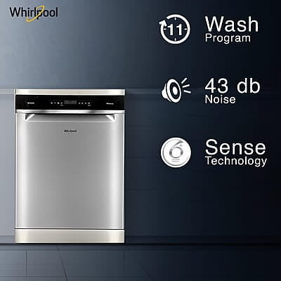 Whirlpool 14 Place Settings PowerClean Pro Technology Dishwasher (WFO 3O33 PL N X IN, Inox, 30% extra space, 11 wash Programs, Clean and Dry