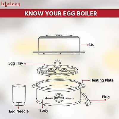 Lifelong Egg Boiler 360-Watt (Transparent and Silver Grey), Boil 7 eggs